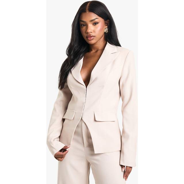 Womens Woven Tailored Corset Detail Hook And Eye Blazer - White - 10, White