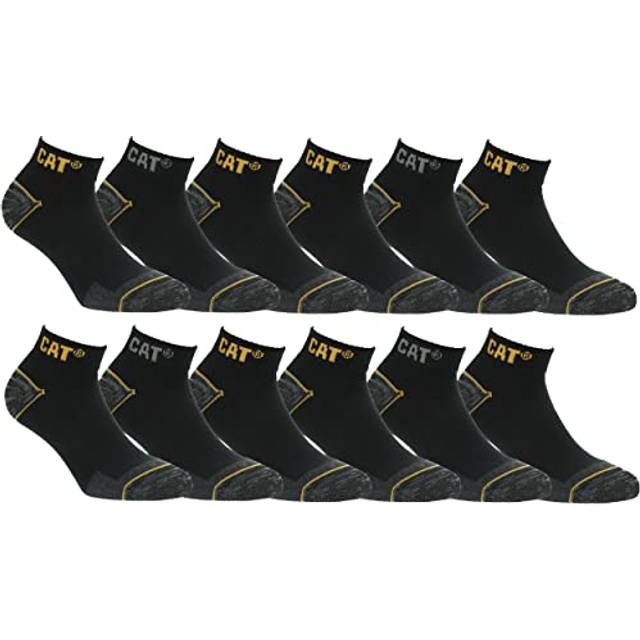 Caterpillar 12 par Sneaker Work ankel längd strumpor - Heel Toe förstärkning - Arch stöd - Bomull (Svart, 43-46)