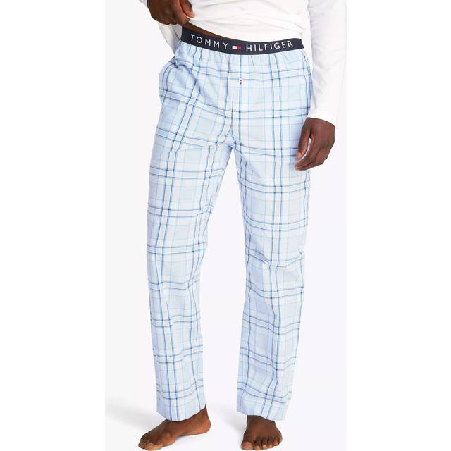 Tommy Hilfiger Cotton Long Sleeve Pyjama Set, White/Blue