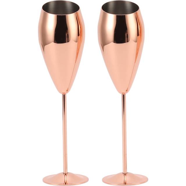 2pcs Copper Champagne Flutes Set Sturdy Thick Bottom Stainless Steel Brass Plated Champagne Glasses L