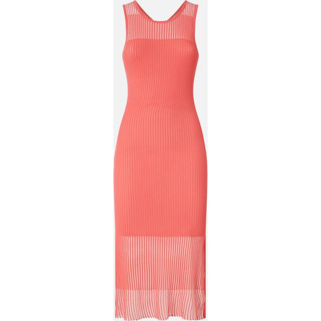 Pinko, Robe midi ajustée en maille côtelée transparente, Corail ensoleillé, XL