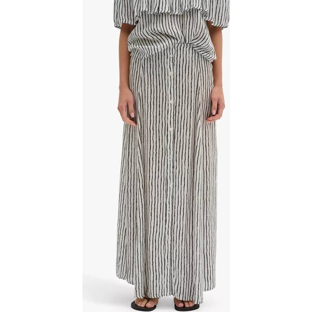 MY ESSENTIAL WARDROBE Melissa Striped Button Through Maxi Skirt, Snow White/Black