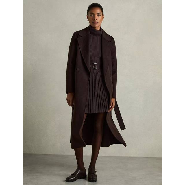 Reiss Vinnie Roll Neck Ribbed Jumper Mini Dress, Brown