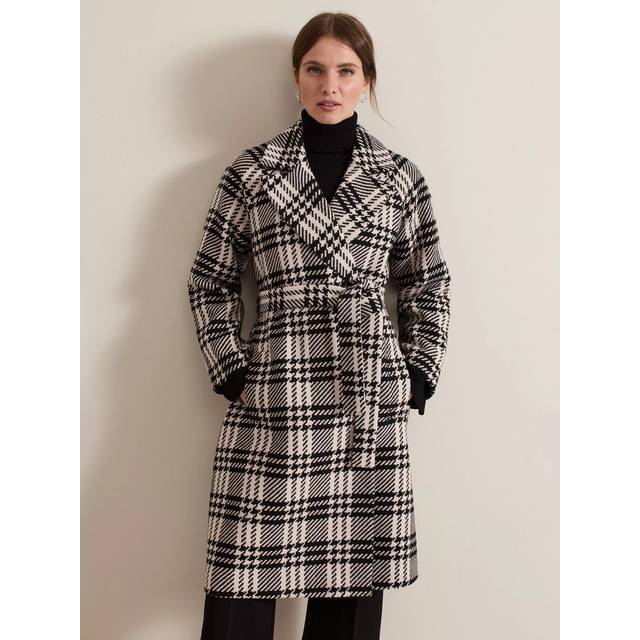 Phase Eight Women's Petite Cassie Check Wool Wrap Coat - Black/Ivory - 16