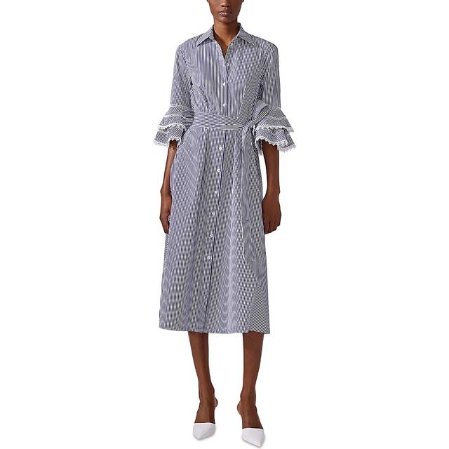 Stripe Tiered Ruffle Sleeve Shirtdress - WHITEBLUE - 6