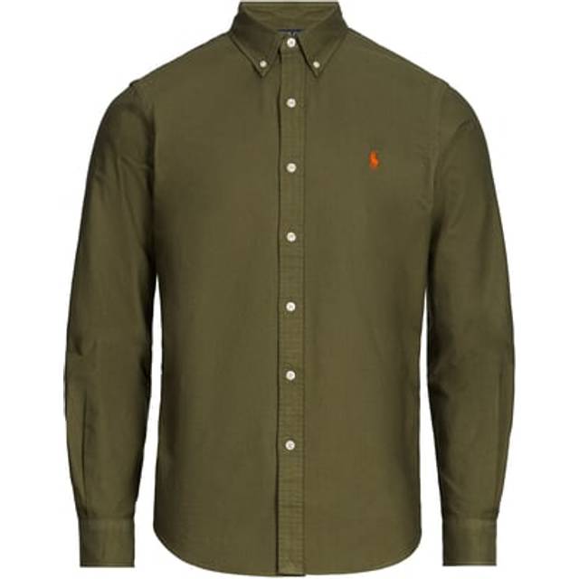 Polo Ralph Lauren – Mörkgrön, textilfärgad, smal oxfordskjorta med ikonlogga-Grön/a