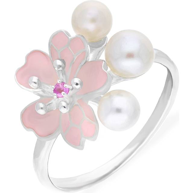 Sterling Silver Pearl Pink Sapphire Cherry Blossom Flower Ring