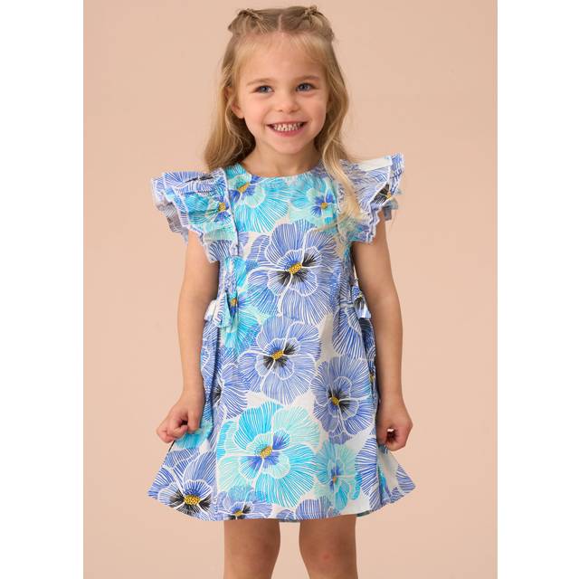 Angel & Rocket Baby Pansy Print Dress, Blue