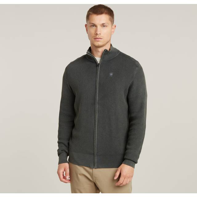 Serrated Full Zip Knitted Cardigan - Grey - Men