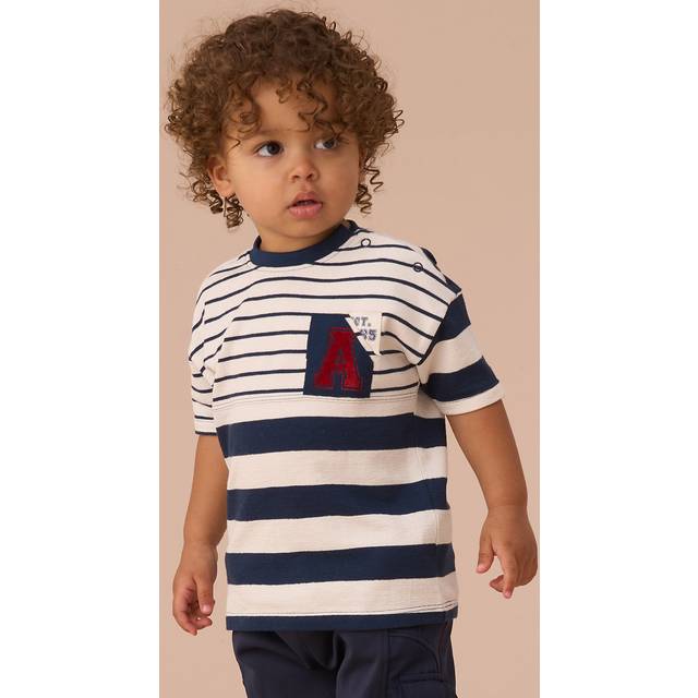 Angel & Rocket Baby Lewis Cotton Stripe Block T Shirt, Blue/White