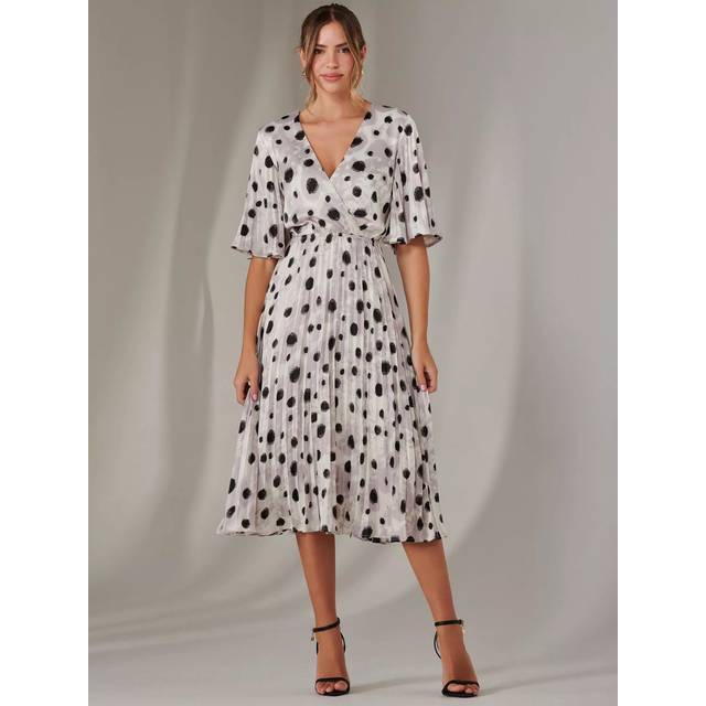 Jolie Moi Polka Dot Pleated Dress, White