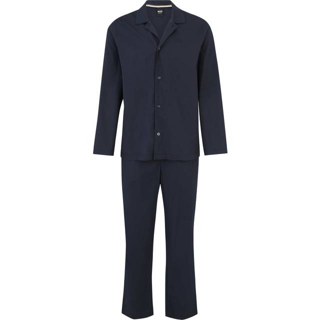 Logo-embroidered pyjamas in stretch poplin - Dark Blue