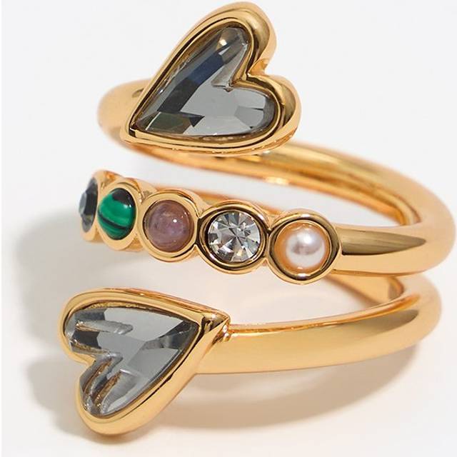 Crystal hearts spiral ring - GOLD - 14