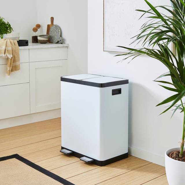 Dual 30/30L Recycling Pedal Bin - White