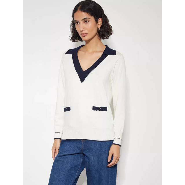 Monsoon Clara V-Neck Collared Jumper Ivory - S