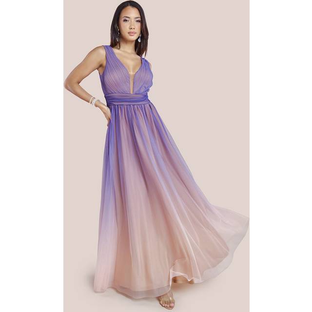 Sleeveless Ombre Pleated A-Line Maxi Dress - Lilac Ombre by Goddiva - 12