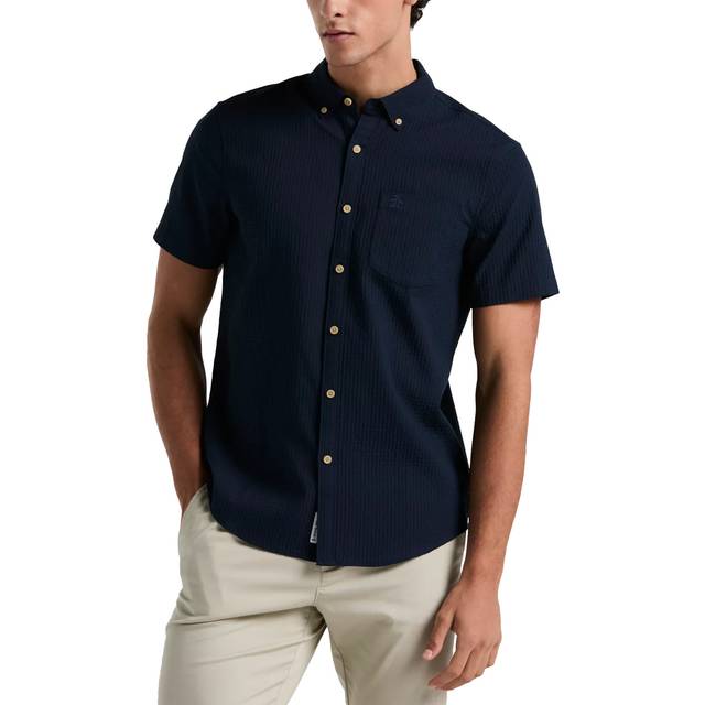 Original Penguin Mens Dark Sapphire Textured Dobby Short Sleeve Shirt - Blue - XX-Large