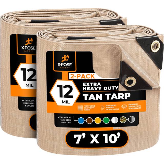 Heavy Duty White Poly Tarp 7' X 10' (2-Pack) - Multipurpose Protective Cover - Durable  Waterproof  Weather Proof  Rip and Tear Resistant - Extra Thic