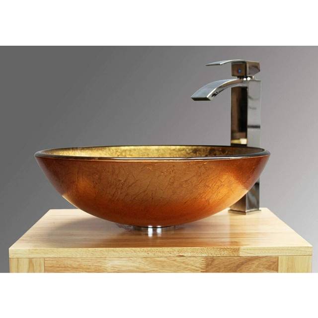 ( Gold Glass Basin) BELOFAY Modern Glass Design Bathroom Counter Top Wash Basin Sink, Glass Bowl Cloakroom Basin for Vanity Cabinet, Toilets and Bathr