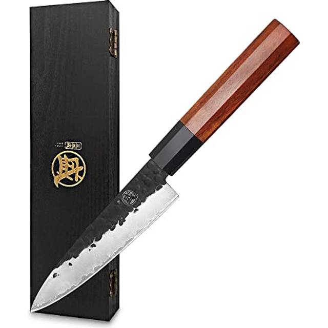 MITSUMOTO SAKARI Professional Small Kitchen Chef Knife, Japanese Hand Forged Paring Knife, 5.5 inch High Carbon Steel Fruit and Vegetable Knife