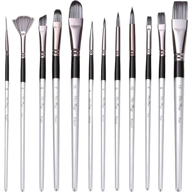 12pcs Artist Paint Brushes Set Watercolor Brush Pen Nylon Hair Paintbrushes Professional Art silver