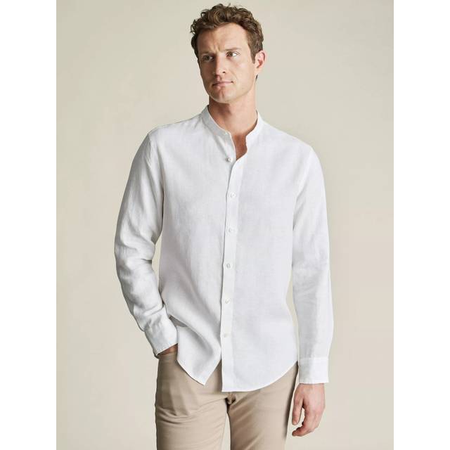 Charles Tyrwhitt Linen Slim Fit Band Collar Shirt, White