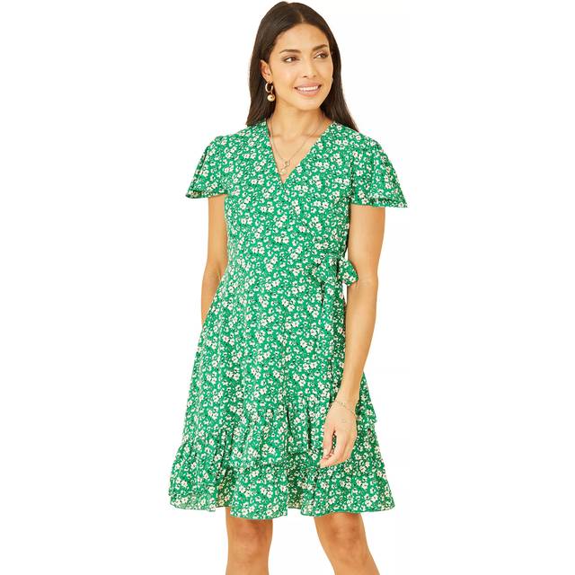 Green Ditsy Floral Wrap Frill Dress - 18