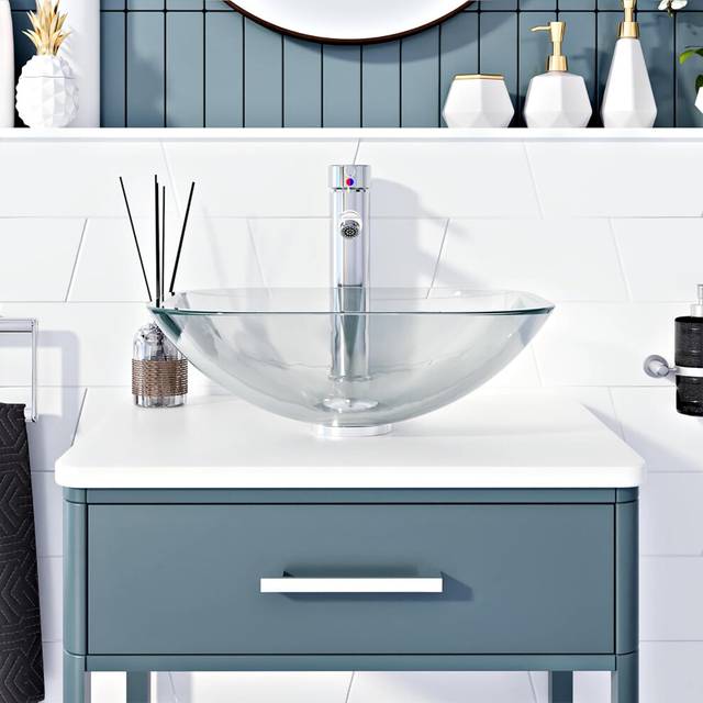 (Rectangular Glass) BELOFAY Modern Glass Design Bathroom Counter Top Wash Basin Sink, Glass Bowl Cloakroom Basin for Vanity Cabinet, Toilets and Bathr