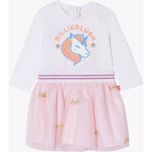 Billieblush Baby Unicorn Logo Dress, Ivory/Pink