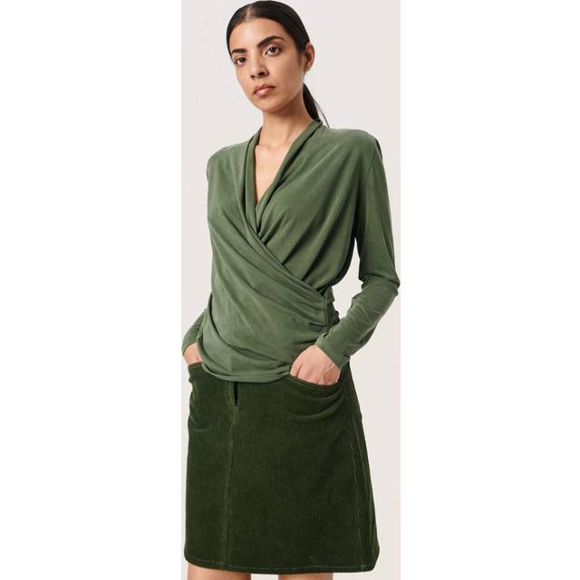 Soaked in Luxury Columbine Long Sleeve Wrap Blouse - Kombu Green