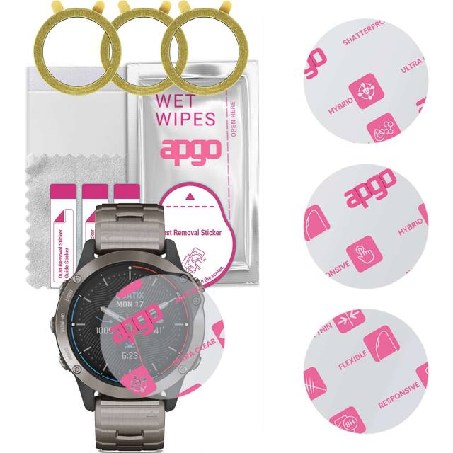 3x apgo Ultra-Clear Hybrid protective glass compatible with Garmin Quatix 6, flexible nano glass, great replacement for tempered glass, scratch-resist