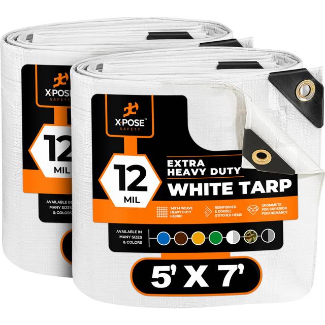 Heavy Duty White Poly Tarp 5' X 7' (2-Pack) - Multipurpose Protective Cover - Durable  Waterproof  Weather Proof  Rip and Tear Resistant - Extra Thick