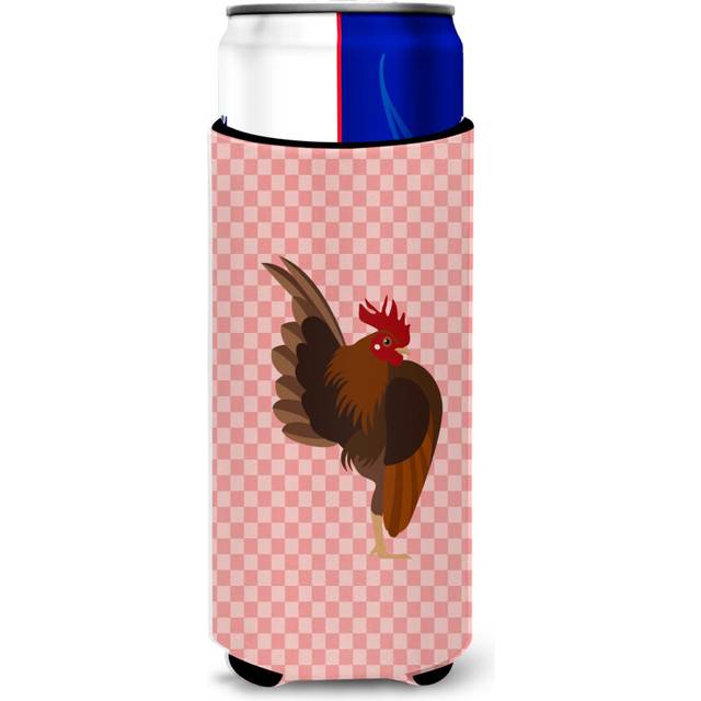 Caroline's Treasures Malaysian Serama Chicken Pink Check Decorative Can Hugger  Slim  Multicolor