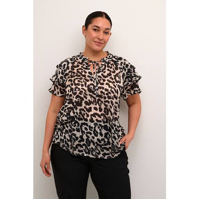 Kaffe Curve Kcsaphia Blouse Dam Långärmade Blusar Stl. 50 - Från Magasin - Black/white Leopard (50)