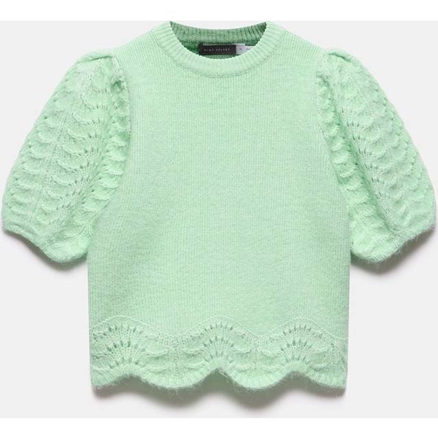 Mint Velvet Puff Sleeve Scallop Hem Knit Top, Green