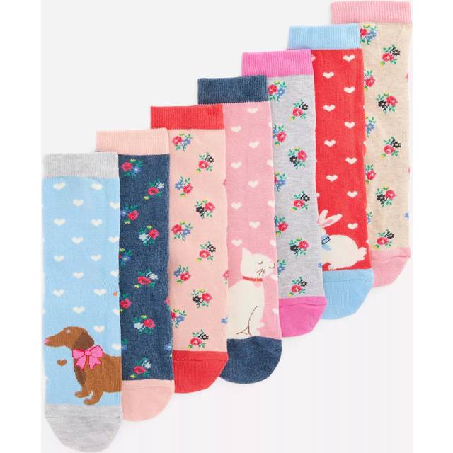 Mini Boden Kids' Animal Heart Socks, Pack of 7