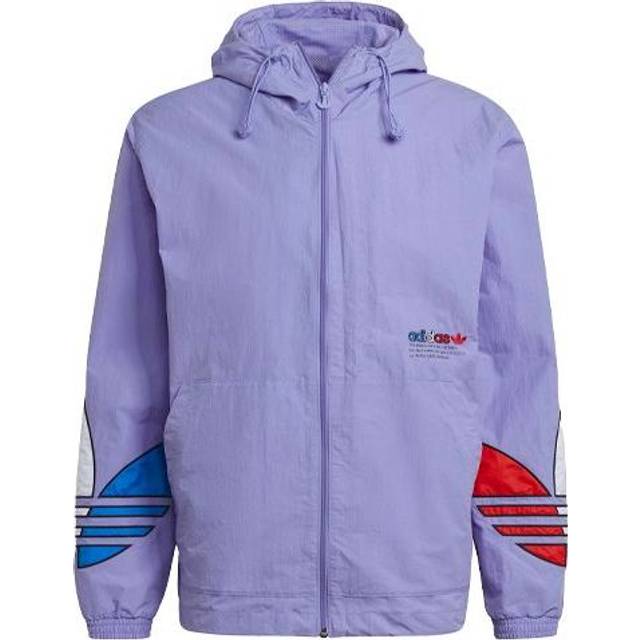 adidas originals MENS Tricol Logo Printed Windbreaker Hoodie Jacket Purple GN3560 - Lavender