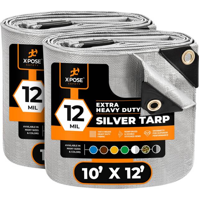 Heavy Duty Silver Poly Tarp 10' X 12' (2-Pack) - Multipurpose Protective Cover - Durable  Waterproof  Weather Proof  Rip and Tear Resistant - Extra Th