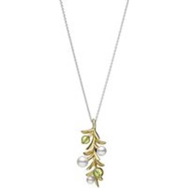 Mikimoto 18ct Yellow Gold Akoya Pearl Diamond and Peridot Olive Necklace