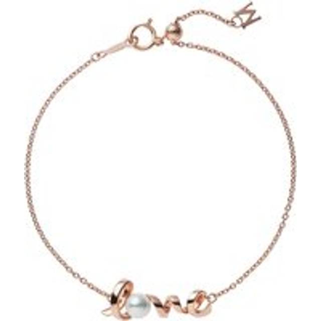 Mikimoto 18ct Rose Gold White Akoya Pearl and Diamond 'Love' Bracelet