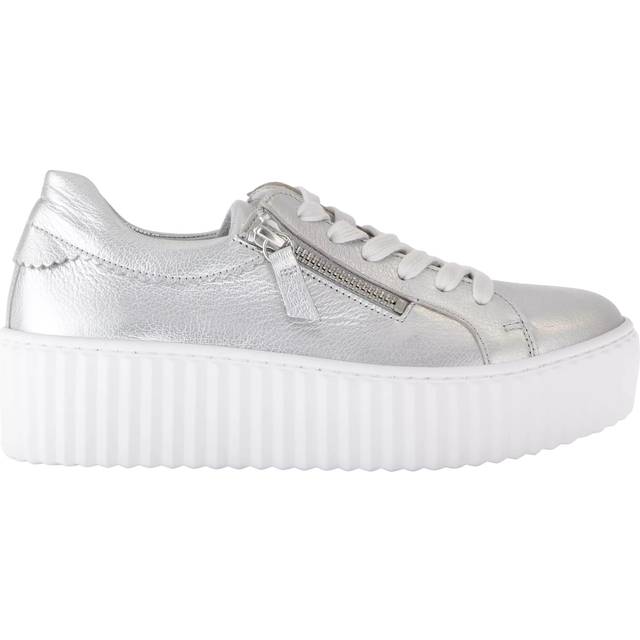 Gabor Dolly Metallic Leather Chunky Trainers, Silver