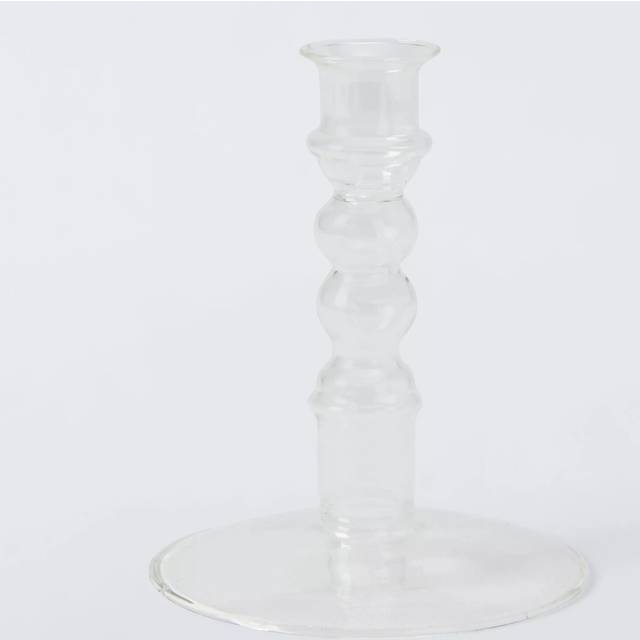 John Lewis Glass Bobbin Candle Holder, H14 cm, Clear