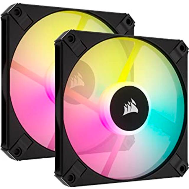 Corsair AF120 RGB SLIM, 120mm PWM Fluiddynamiskt Lagerfläktkit - Tunn Profil För Småskaliga Höljen - Upp Till 2000 RPM - 8 Adresserbara RGB-Ljusdioder - Dual Pack Med Lighting Node CORE - Svart