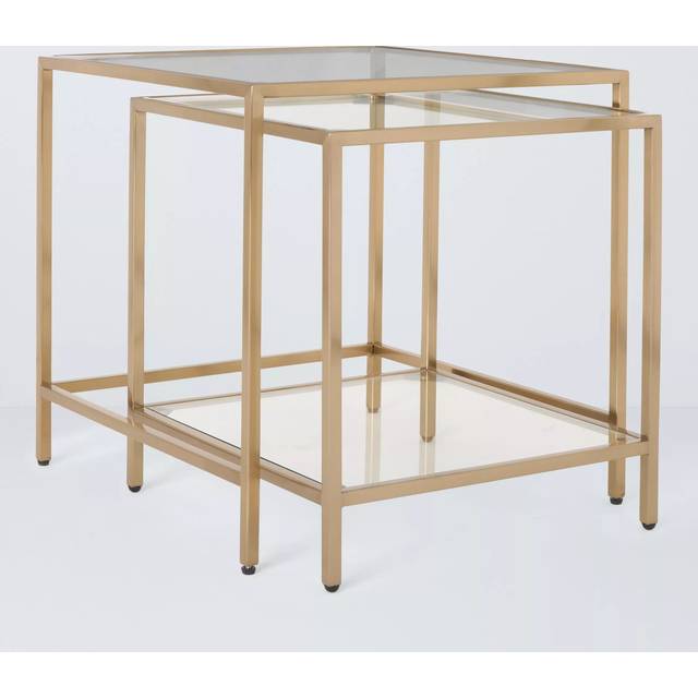 John Lewis Langham Nest of 2 Glass Tables, Brass