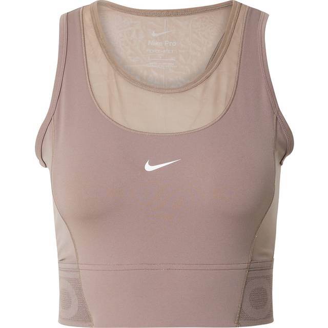 Topp Nike Pro Women's Dri-FIT Cropped Tank Top Mink Brown/ White S