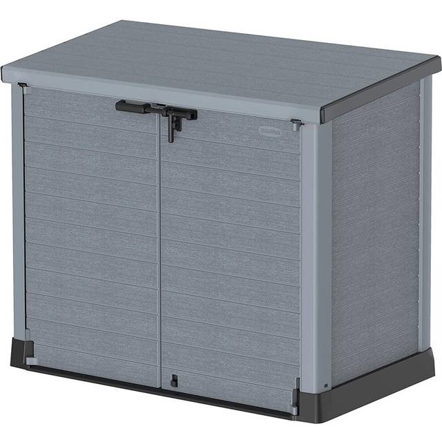 Duramax Cedargrain StoreAway 1200L Plastic Garden Storage Shed /  Flat Lid - Outdoor Storage Bike Shed - Durable and Strong Construction - Ideal