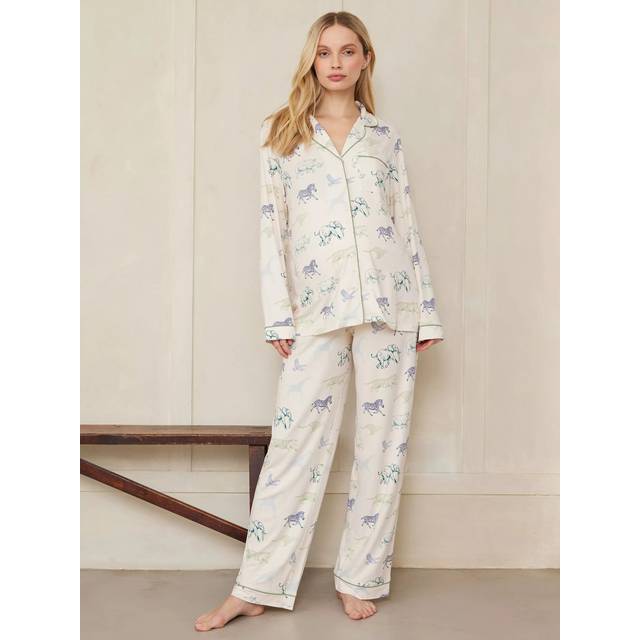 Chelsea Peers Maternity Animal Race Long Sleeve Pyjama Set, Off White/Multi