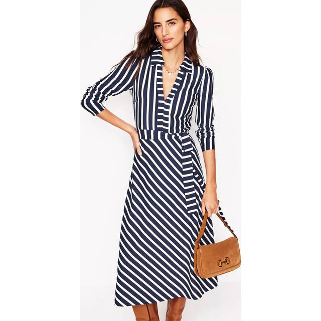 Boden Imogen Collared Jersey Dress, Navy/Ivory