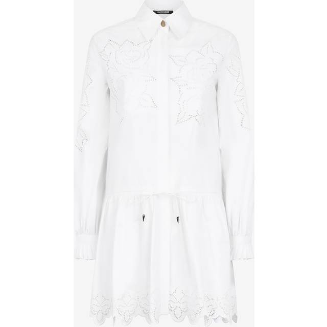 Roberto Cavalli Mini Shirt Dress With Perforated Roses - Female Dresses White