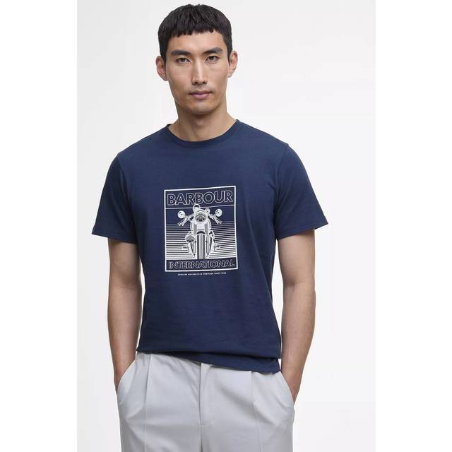 Barbour International Track Cotton Regular Fit Short Sleeve Graphic T-Shirt, Navy